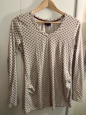 Oh Baby by Motherhood Cream Long Sleeve Top with Brown Polka Dots